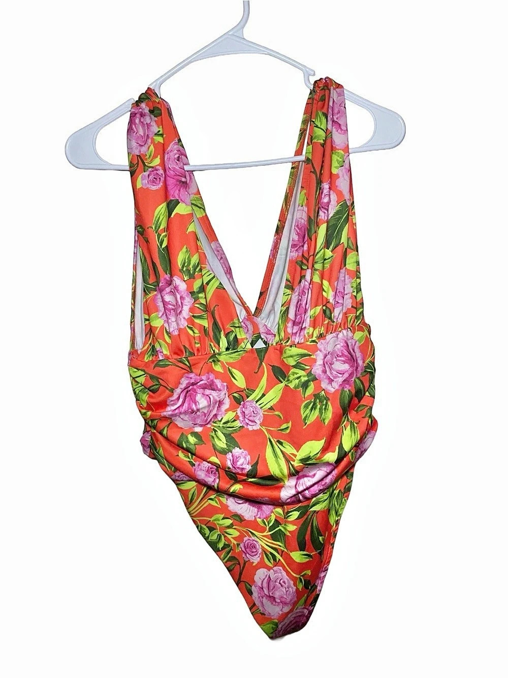Zara Floral Draped V-Neck Bodysuit/Swimsuit One-Piece Swimsuit